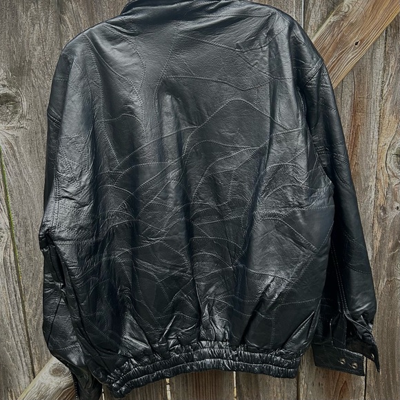 Black Leather Bomber Style Motorcycle Jacket Men’s Medium Soft Supple Patchwork - Picture 3 of 13
